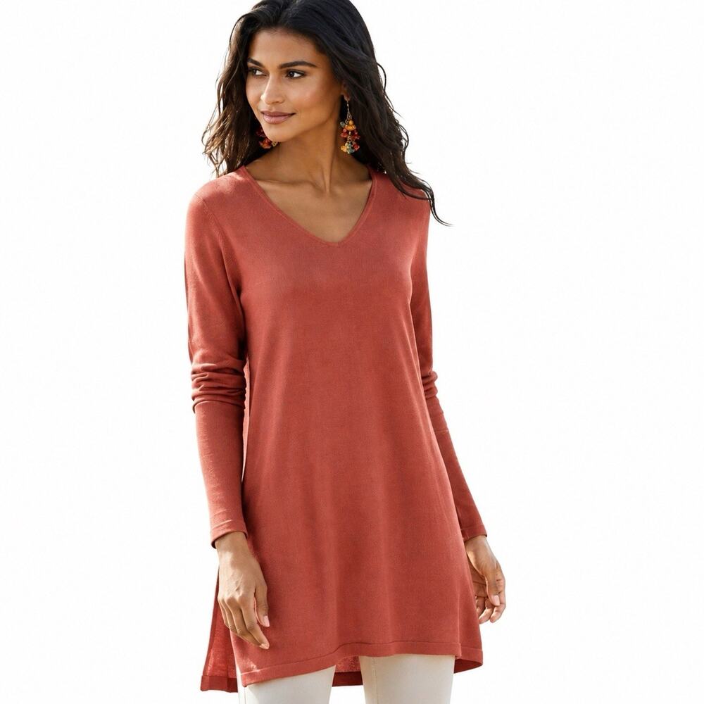 Peruvian Connection Pima Cotton Modal Sweater Dress Womens L Rust Long Sleeve